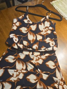 Allison Joy Navy Slip Dress with Rust & Cream Floral Motif